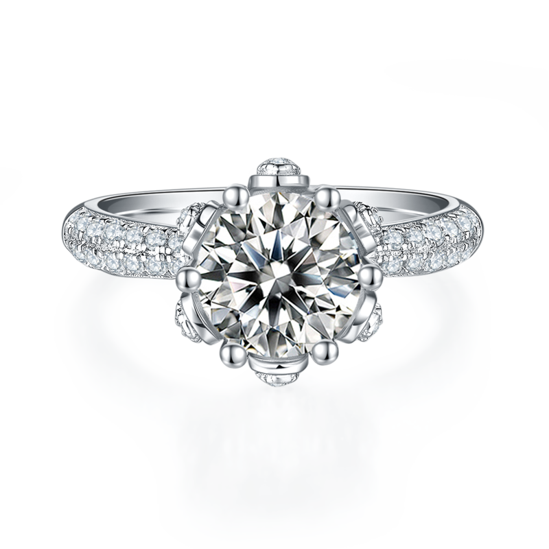 直臂豪镶花神S925银镀白金MoissaniteWomen's Ring2.0ctD级